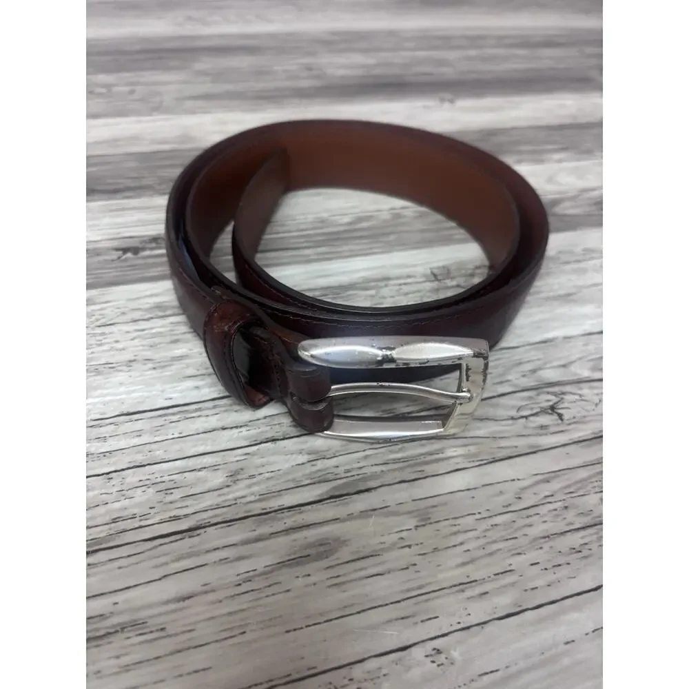 Brighton Mens Brown Leather Belt Size 34 Silver Buckle Genuine Leather USA